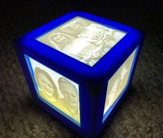 Lithophane 3D Printed Lighted Photo Cube